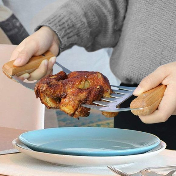 1-Pair:Wooden Handles Stainless Steel Meat Poultry Shredding Cutting Claws(Black - Picture 4 of 5